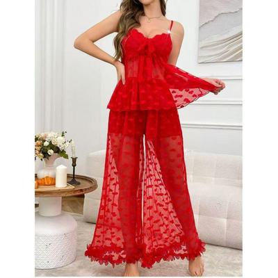 European & American Erotic Lingerie: Women's Mesh See-through Heart-shaped Pajama Set