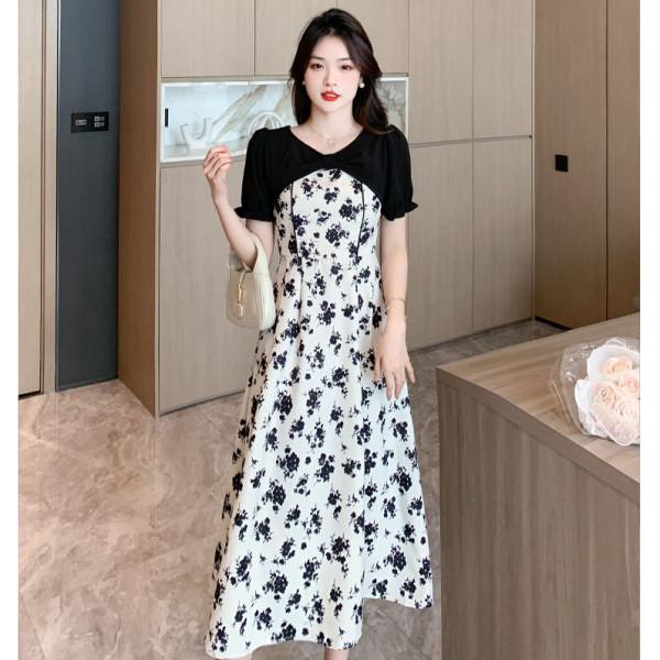 2025 Summer French Bellflower Floral Camisole Dress with Faux Two-Piece Design and Waist-Cinching Patchwork