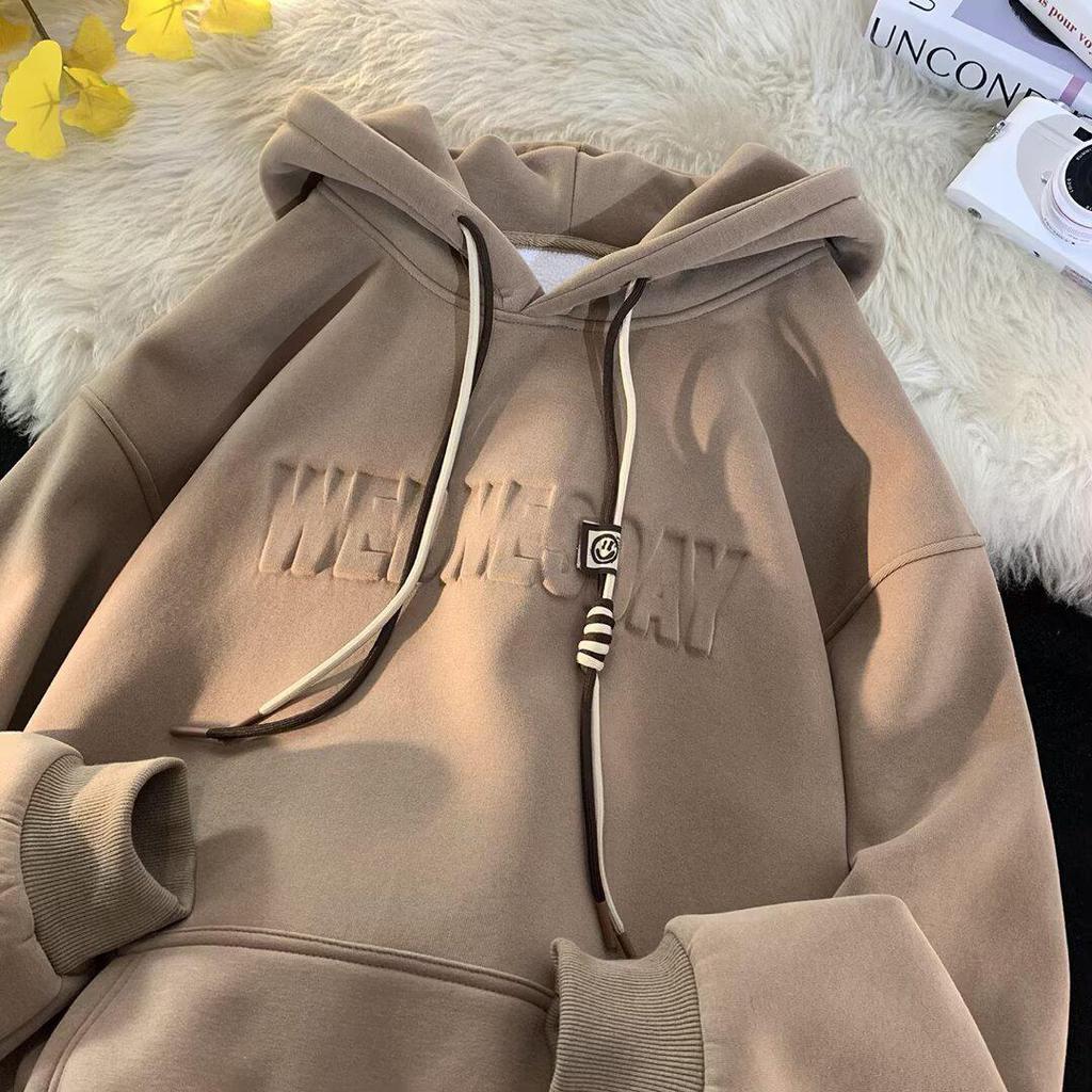 Herren Oversized Schwerer Hoodie - Herbst/Winter Trendiger Lockerer Schnitt mit Plus Samt und Gestempeltem Design