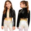 Girls Demon Singer Costume Sequins Shiny Long Sleeve Outerwear Golden Chain Waist Chain Shorts Set