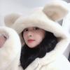 Autumn and winter imitation mink fur coat cute bear ears plush thickened loose medium and long coat women