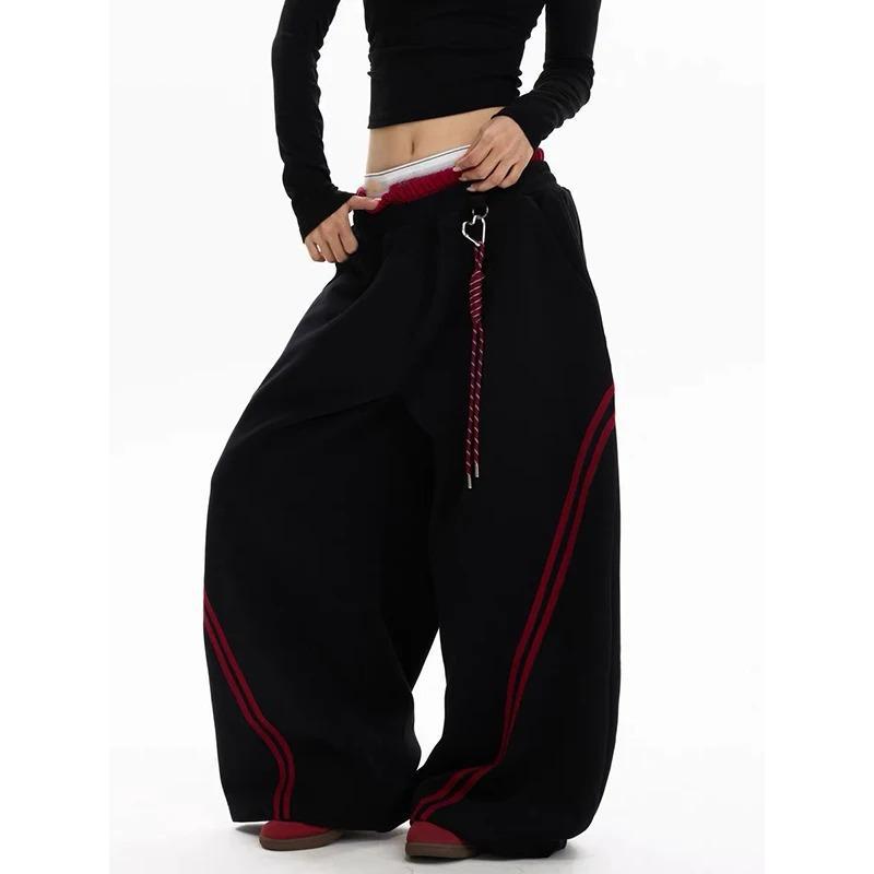 Women Stripe Baggy Y2k Sports Pants Harajuku Streetwear Gray Sweatpants Oversize Dance Pants Vintage Trousers Spring