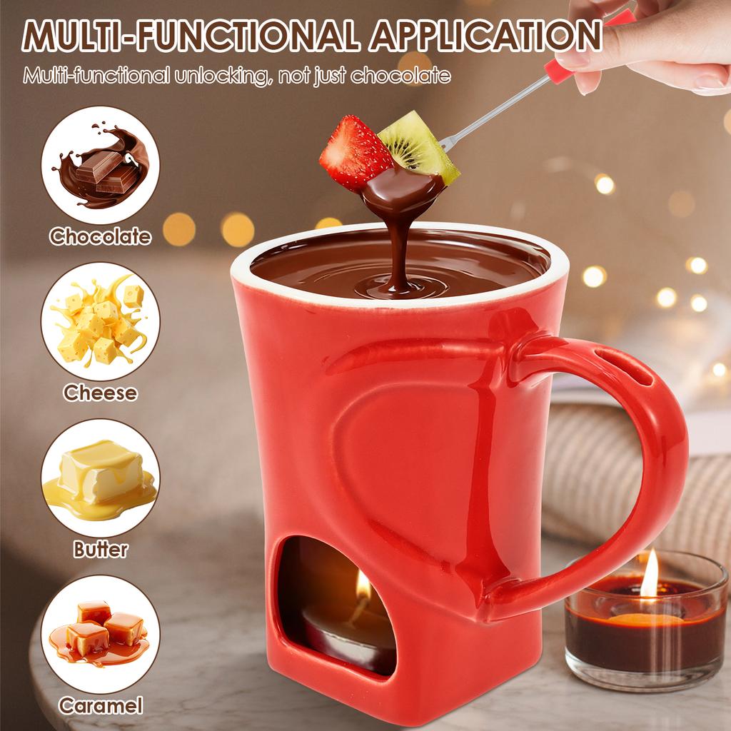 Caneca de Fondue de Chocolate Derretido Cerâmica Queijo Manteiga Aquecedor Panela Canecas de Chocolate Derretido com Garfo Vela Kit Derretedor de Fondue para Casa