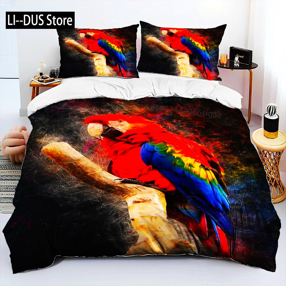 Colorful Parrot Macaws Birds Comforter Bedding SetDuvet Cover Bed Set Quilt Cover PillowcaseKing Queen Size Bedding Set Adult