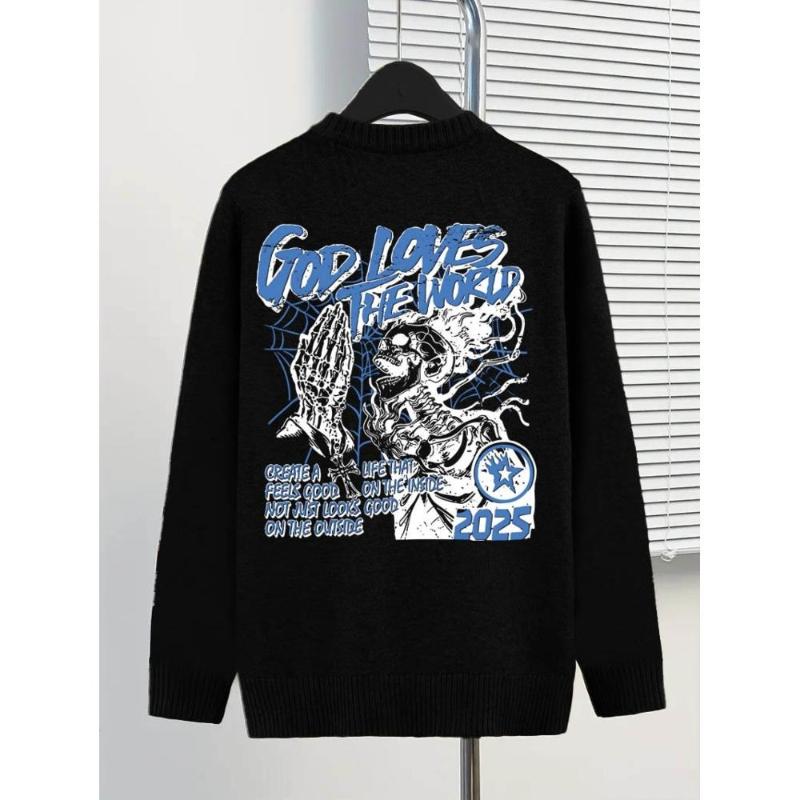 

Men s Oversized Chunky Knit Sweater, Vintage Striped Print, Soft Acrylic, Cold Weather Essential XXL чёрный