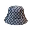 New Japanese Style Denim Fisherman Hat Women's Spring Autumn Plaid Grid Net Red Versatile Face-lifting Small Summer Bucket Basin Hat