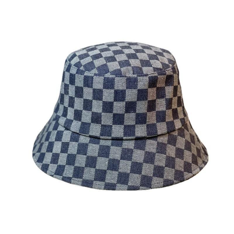 New Japanese Style Denim Fisherman Hat Women's Spring Autumn Plaid Grid Net Red Versatile Face-lifting Small Summer Bucket Basin Hat