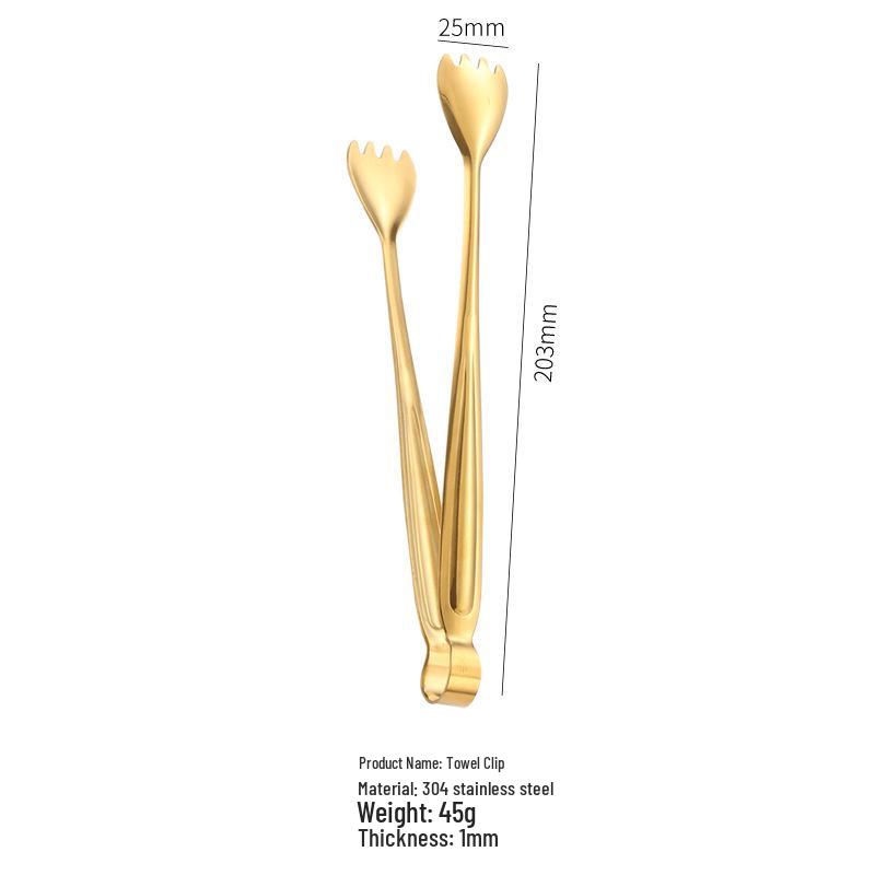 Gold 304 Stainless Steel Food Tongs - Ideal for Steaks, Barbecue, Buffets, Restaurants, Towels, and Ice Cubes.