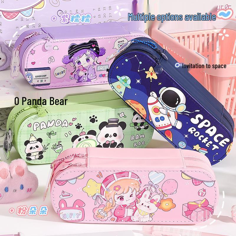 Large Double-Layer Cartoon Pencil Case - Cute Multi-Layer Stationery Box for Primary School Students