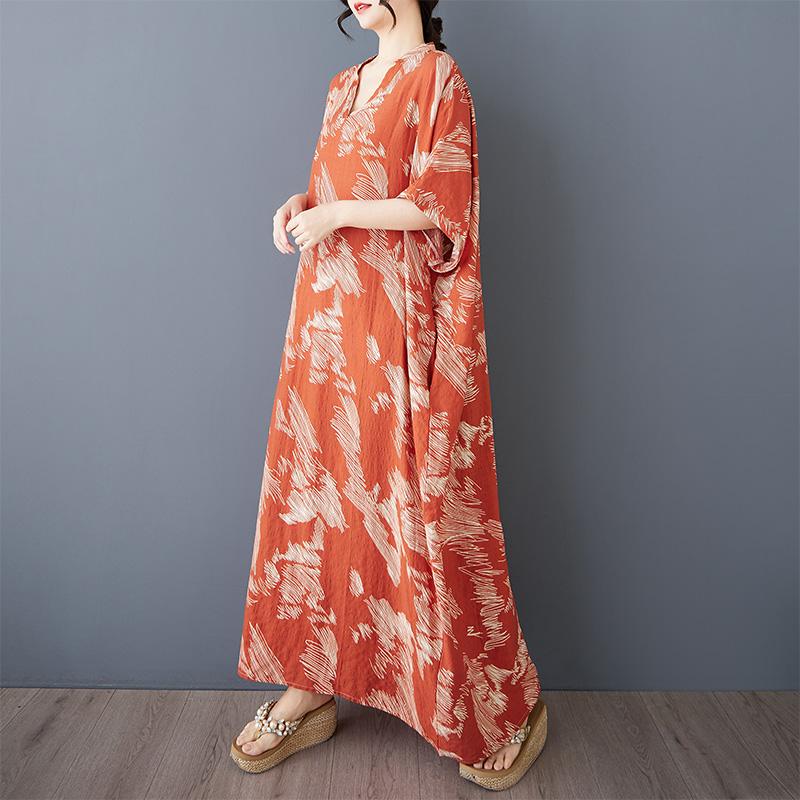 Dimanaf 2025 Summer Women Plus Size Dress Casual Dress Beach Loose Basic Vintage Printing Long Dress Maxi