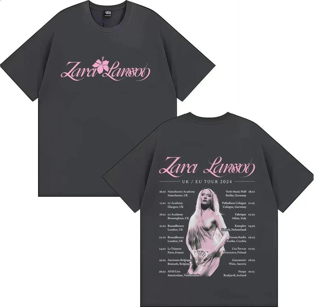 Zara Larsson Midnight Sun Global Tour Koszulka Merch Mężczyźni Kobiety Plakat Albumowy Nadruk Graficzny Bawełniane Koszulki Dekolt Luźny Oversize Topy