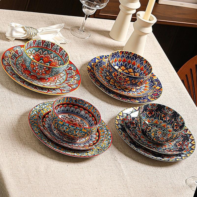 Bohemian Porcelain Dinner Plates Bowls Set Kitchen Tableware Cross-border Export Ceramic Plate Plate Sets Ceramic Plate