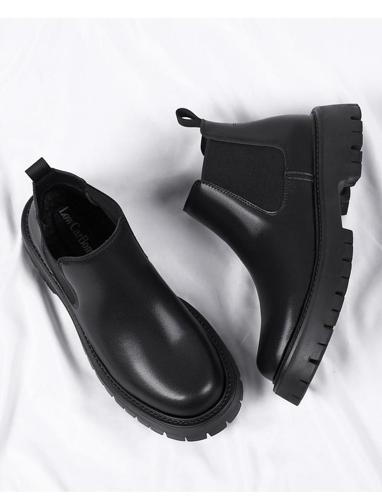 Herren Chelsea Boots im britischen Stil: Dicksohlige, höhenerhöhende, Echtleder, Slipper, mittelhoher Schaft, Herbst/Winter Martin Boots.