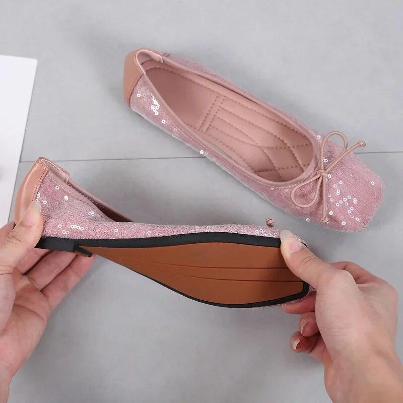 Spring Summer Women Flats Elegant Ladies Flat Shoes Pink Black Plus Size 42