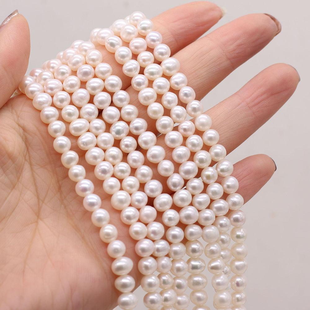 1String, 5-6mm White Natural Freshwater Near Round Pearls 36cm Loose Beads for Handmade Jewelry Craft Supplies, DIY Holiday Gifts