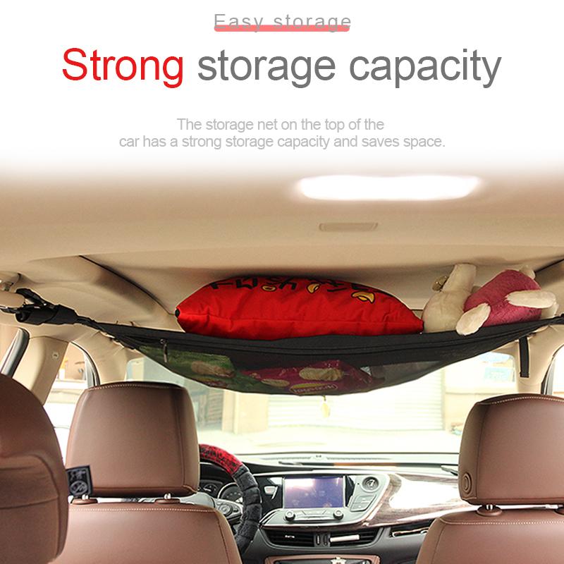 SEAMETAL Car Ceiling Storage Net Pocket 80cm*55cm Hanging Polyester Mesh Storage Bag Traveling Auto Roof Organizer with Zipper