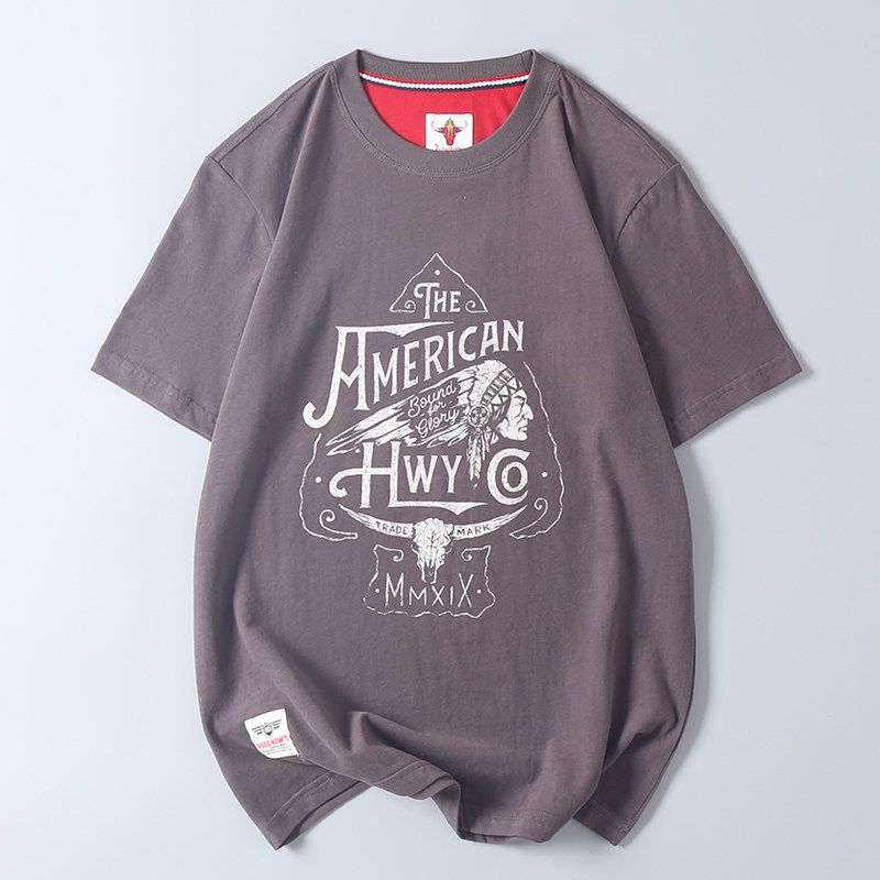 Indian Retro Pattern Short-Sleeve T-Shirt Summer Export Men's Clothing Surplus Washed Pure Cotton Brushed Cotton Half-Sleeve Tee
