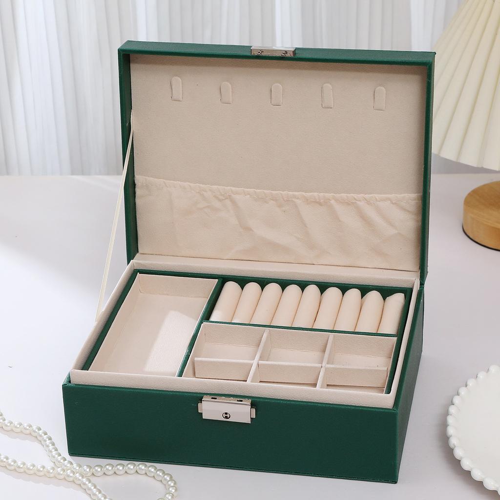 Desktop Jewelry Box Large Capacity Double-layered Jewelry Storage Box Ring Necklace Earrings Organizer Box Leather Material