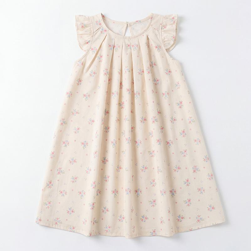 Sweet Cherry Print Girls Dress Summer Flutter Sleeve Pleated Skirt Baby Clothing