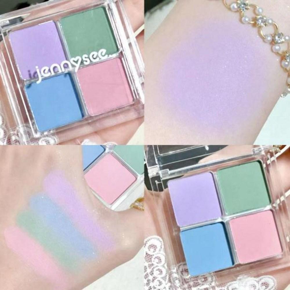 Fard de pleoape Jannysee-Fun, 4 culori, verde măsliniu, albastru, saturație scăzută, gri, pudră, fard de pleoape mat sidefat, 1 buc.