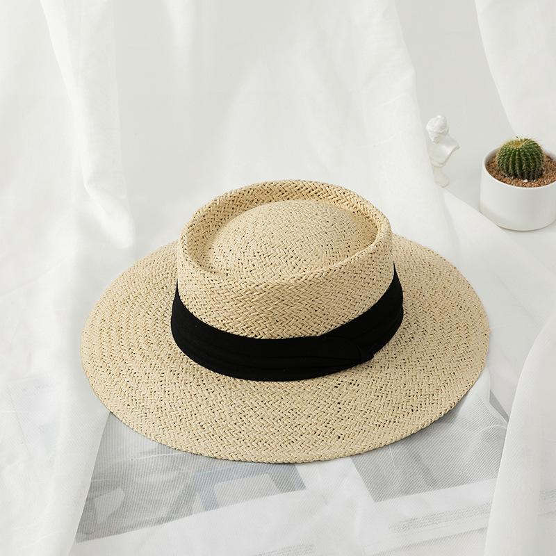 

Классическая шляпа от солнца с плоским верхом, классическая однотонная соломенная шляпа в стиле джаз, элегантная летняя пляжная шляпа во французском стиле для женщин и мужчин one size