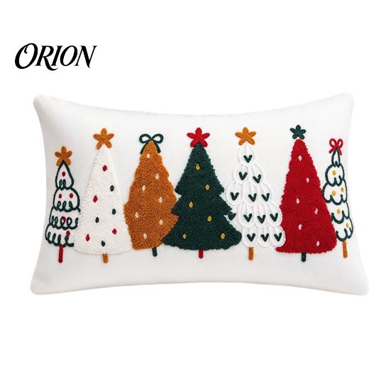 Seasonal Home Soft Furnishing Colorful Trees Christmas Pillowcase, Festive Throw Pillow Case with Zipper, Living Room Ornament Decorative Cushion for