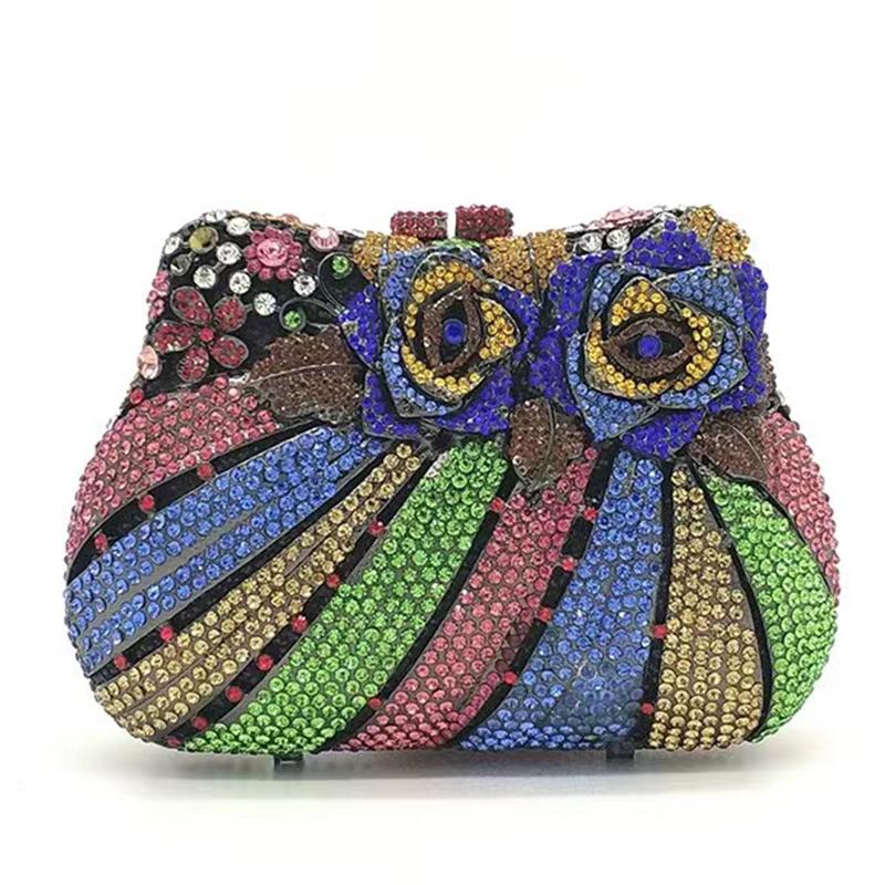 Diamonds White Clear Women Evening Bag Luxury Flower Rhinestone Clutches Crystal Handbag 32 Colors Wedding Bridal Party Purses