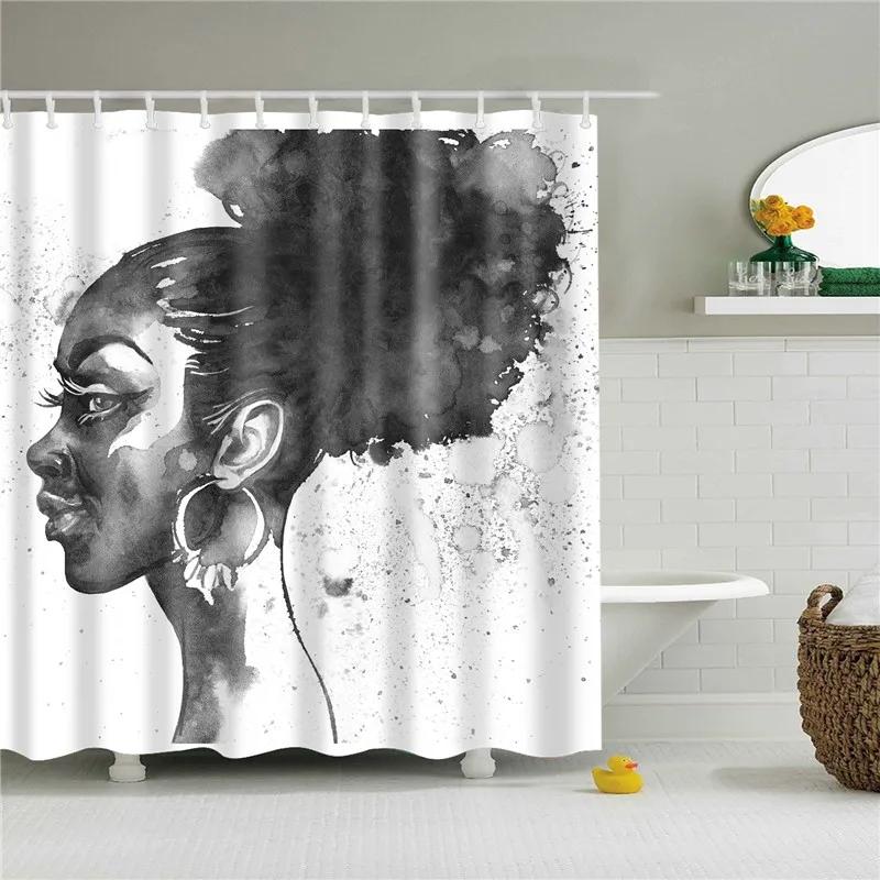 African Shower Curtain Different Types of Africa American Women Beauty Sexy Prints Fabric Polyester Bathroom Curtains with Hooks