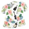 Women Nurse Scrub Top Hawaiian Print V Neck Short Sleeve Medical Uniform Shirt with Pockets and Side Slits for Healthcare Professionals