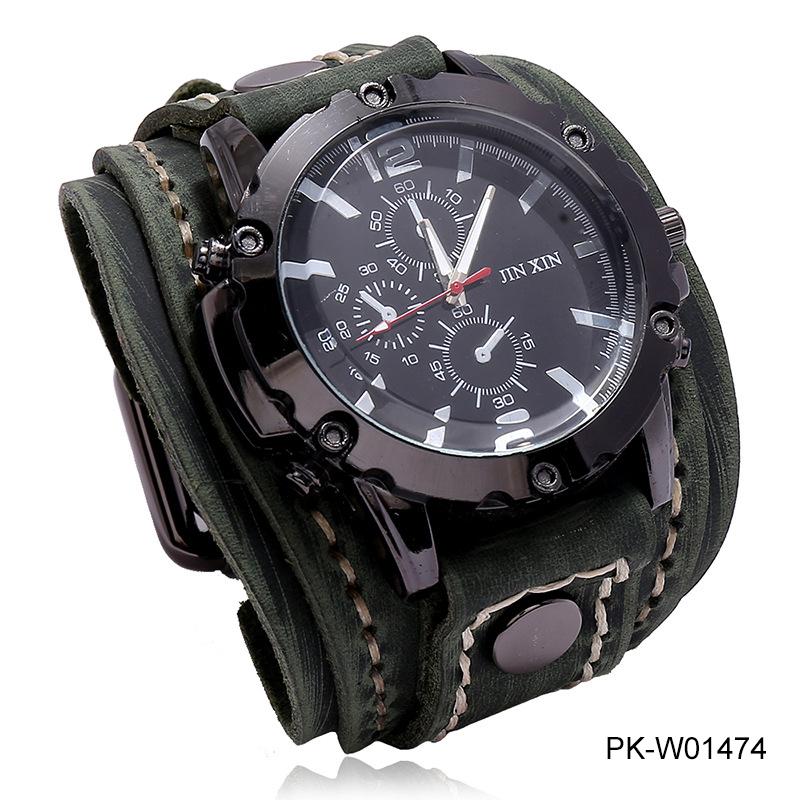 Vintage Watches Men Genuine Leather Pointer Belt Strap Punk Watch Wide Cowhide Bracelet & Bangles For Women Male Jewelry