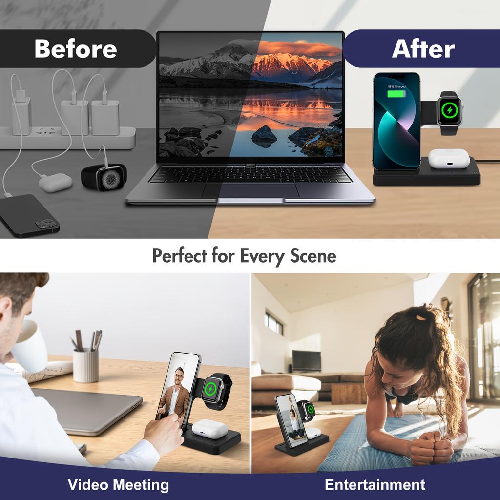 Wireless Charging Station 3 in 1 Standard 15W for Mag-Safe Fast Wireless Charger Stand, for Iphone 17 16 15 14 13 12 11 X 8 Pro Max/Pro/Mini/Plus