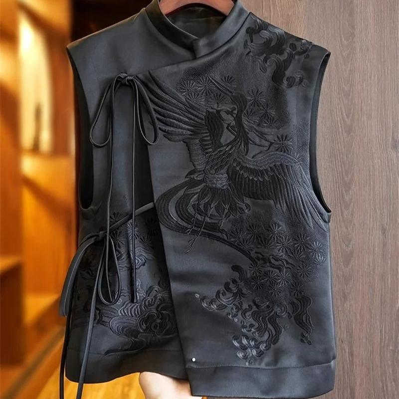 Women's Jackets Women Vest Chinese Embroidery Chinese Vest vest Female Design Sense Fashion Vest National Style Buckle Female