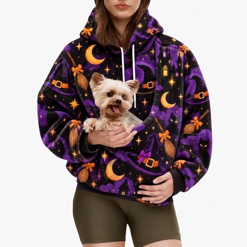 2026 Womens Halloween Print Oversized Hoodie Fall Winter Loose Fit Sweatshirt
