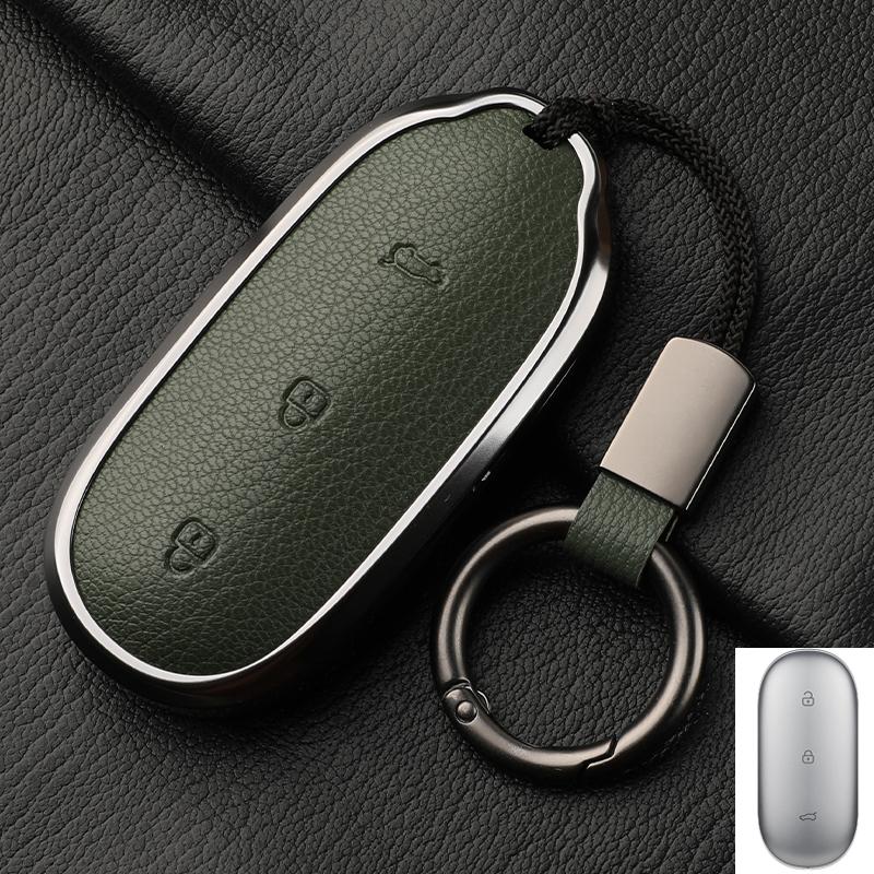 For Lixiang L9 L7 L8 L6 Key Fob Cover Leather Car Case Aluminum Buckle Alloy Keychain Accessories G4B7 Li Auto Inc