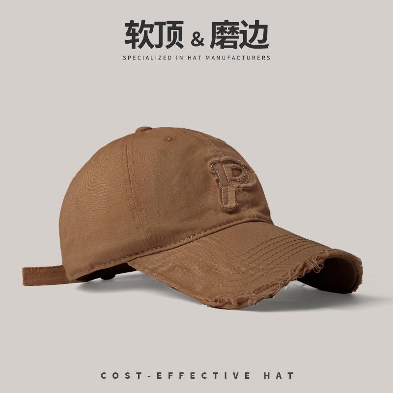 Japanese Retro Baseball Hat Summer Female Versatile P Letter Embroidery Retro Edging Soft Top Cap Men