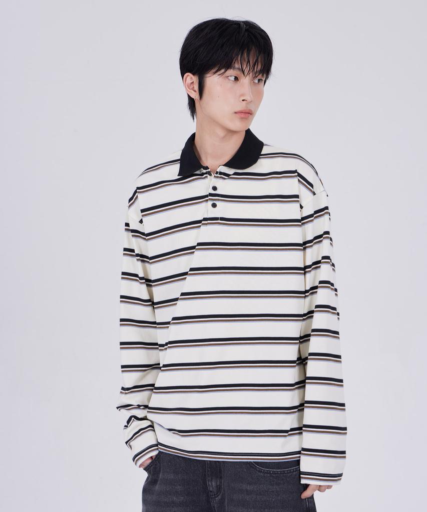 GLW Oversized Striped Collared T-Shirt Ivory
