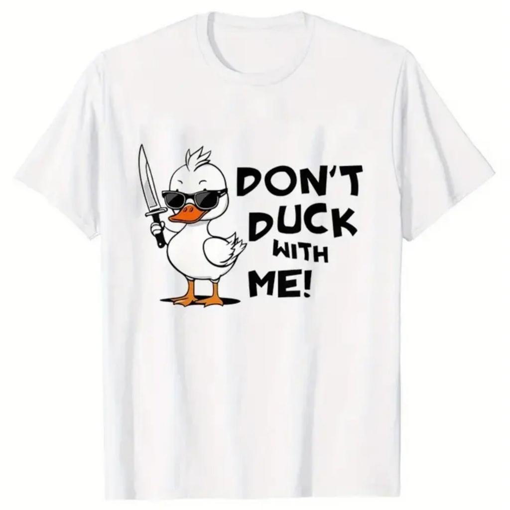 Duck  Knife Pattern MenS TShirt Super Soft 100 Cotton Breathable Crewneck TShirt with The Words DonT Duck with Me