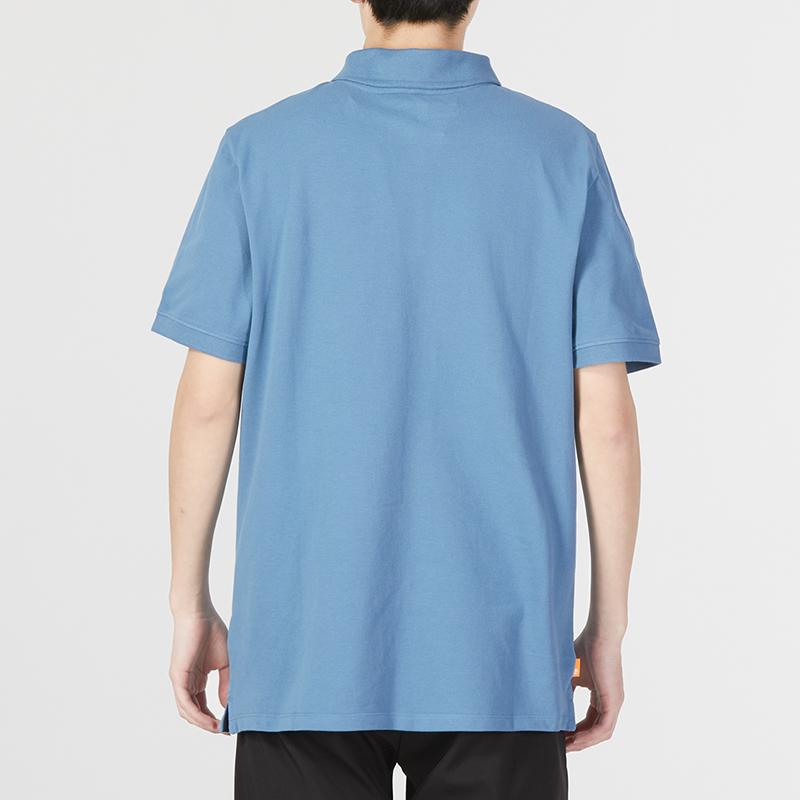 Timberland Solid Color Logo Outdoor Casual Short Sleeve Polo Shirt Men Polo Shirts Sky-Blue A24H2-DJ5