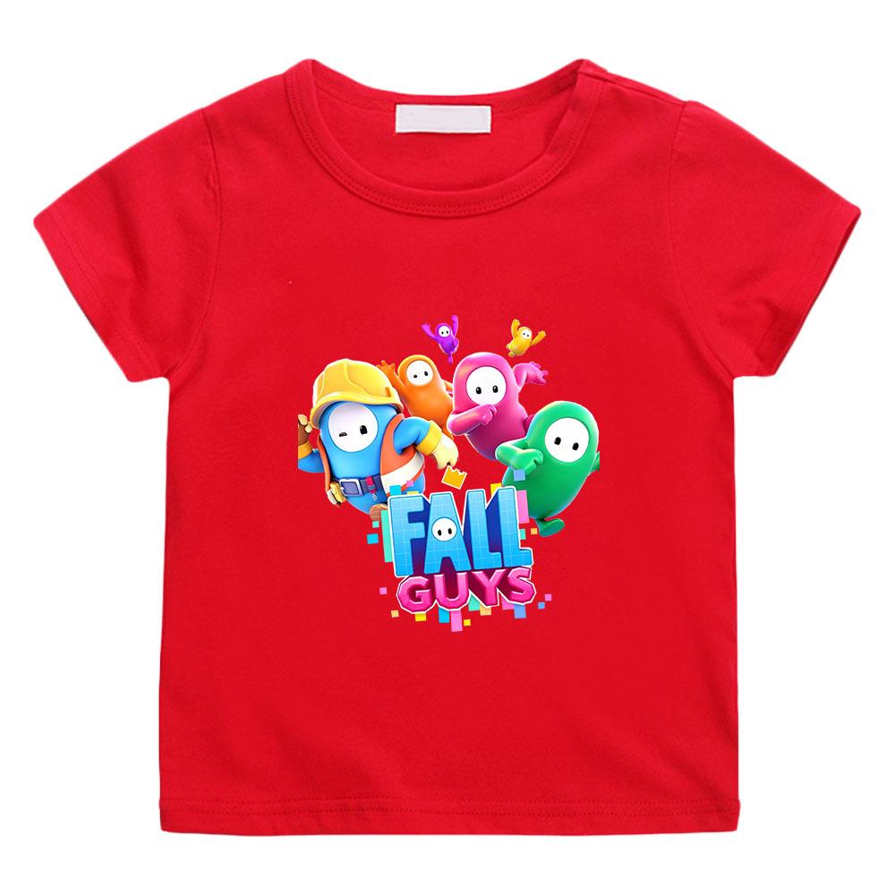 

Game Fall Guys Children s T-Shirt 100% Cotton Tees Cartoon Graphic Printing Tops Casual Kids Unisex O-Neck Short Sleeve Summer 100 красный