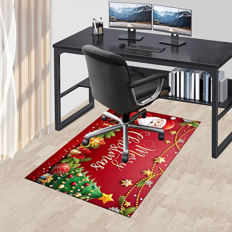 Christmas Santa Claus Crystal Velvet Office Chair Mat Area Rug - Non-Slip, Floor Mat, Office Desk Chair Rugs,Christmas Gift-1106081