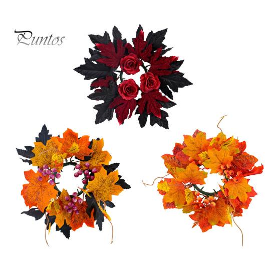 Home Party Supplies Halloween Floral Candle Ring, Artificial Maple Rose Wreath for Festive Atmosphere Decorations Holder, Spooky Table Centerpiece