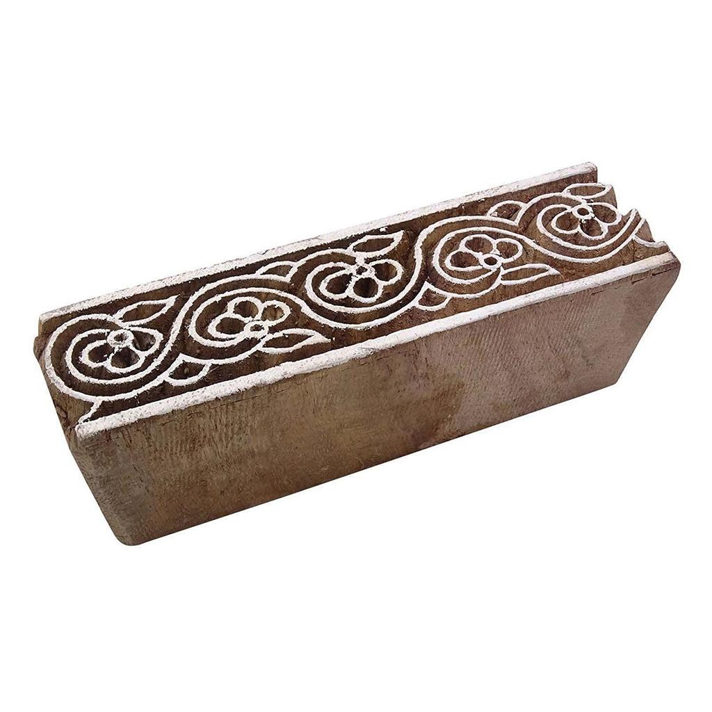 Bloco de impressão de carimbo têxtil de madeira floral indiana decorativa esculpida à mão