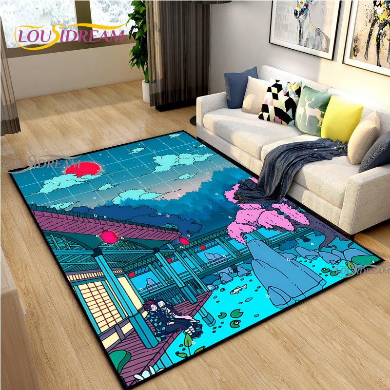Japanese Anime Night Scene Rugs Child Game Floor Mat Alfombra Cartoon Carpets Modern Home Living Room Decor Washable Floor Rug