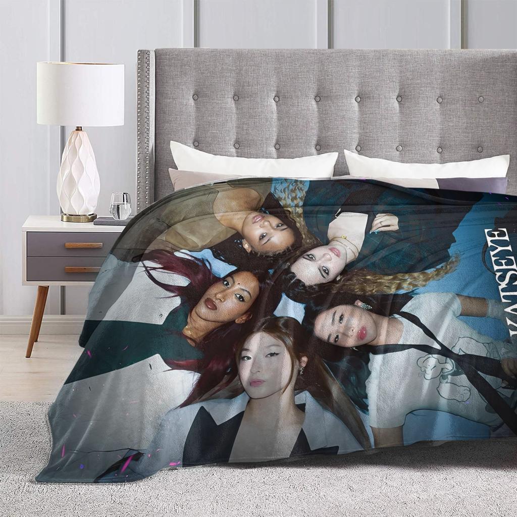Katseye Kpop Gestrickte Decken Fleece Lara Manon Megan Leichte Überwurfdecke für Bettwäsche Sofa Bett Teppich