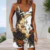 Women Plus Size Sleeveless Cami Short Romper Vintage Moon Rose Halloween Pumpkin Print Jumpsuit With Side Pockets