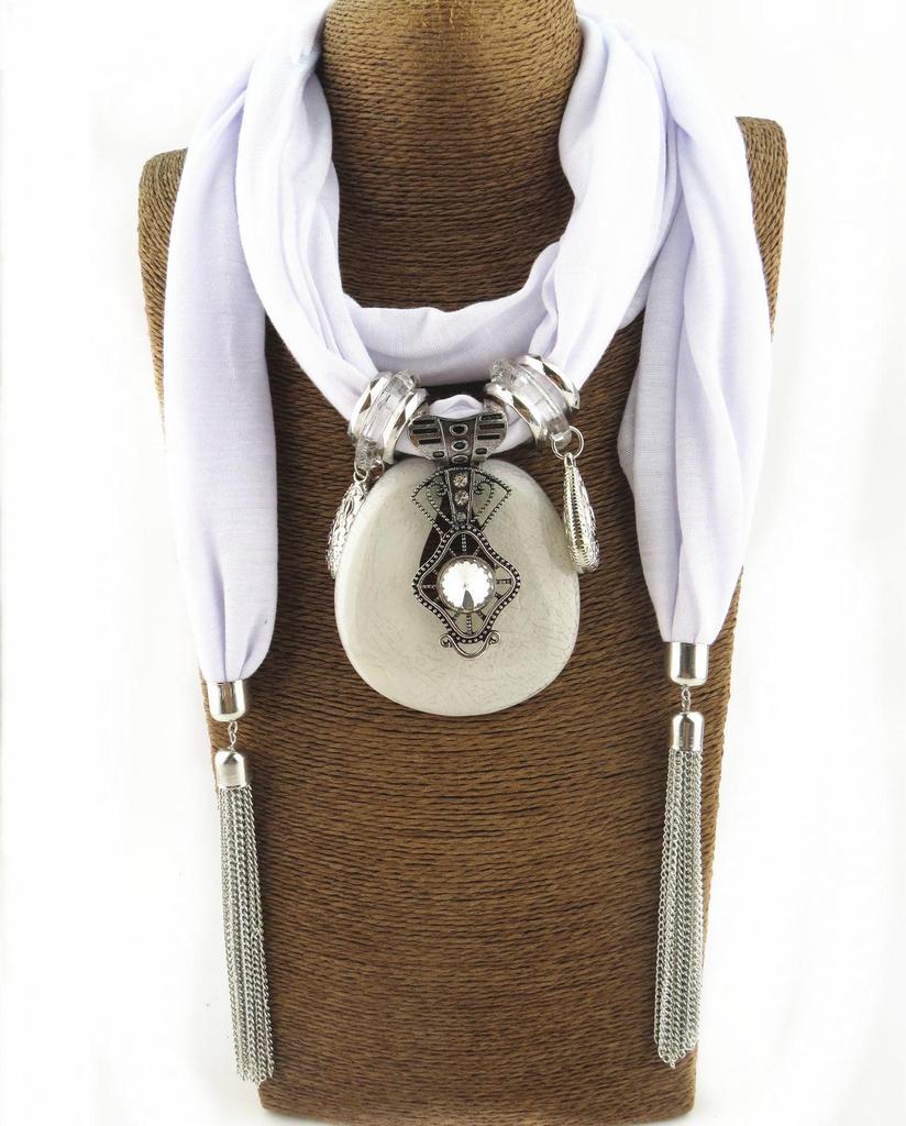 Chiffon Tassel Pendant Scarf Jewelry - Women's Mixed Color Necklace Shawl