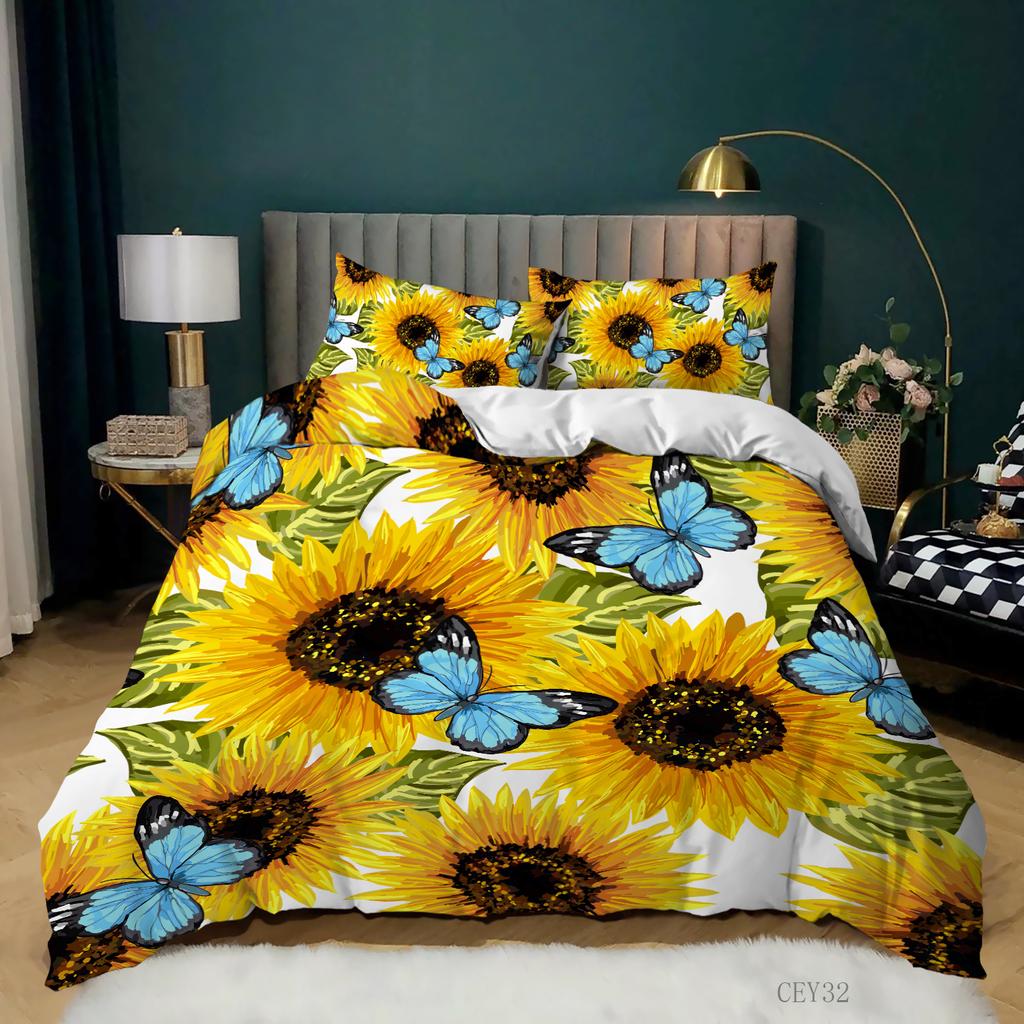 3D Butterfly Theme Home Bedding Set Luxury Wing Printed Quilt Cover Pillow Case 2/3 Pieces AU240 * 270 Extra Large Size Home Decoration