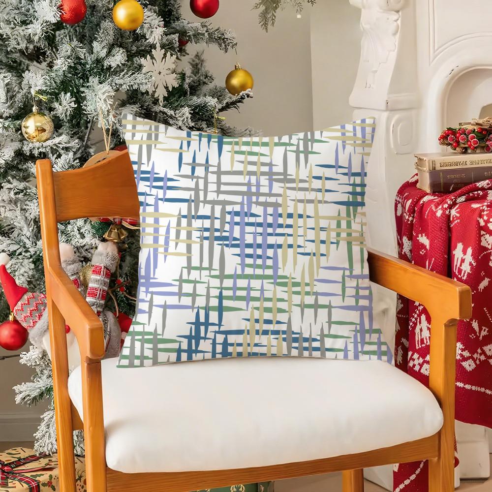 Colorful Patchwork Pattern Pillow Case Silky Short Plush With Invisible Zipper Dustproof Sofa Cushion Cover For Home Decor