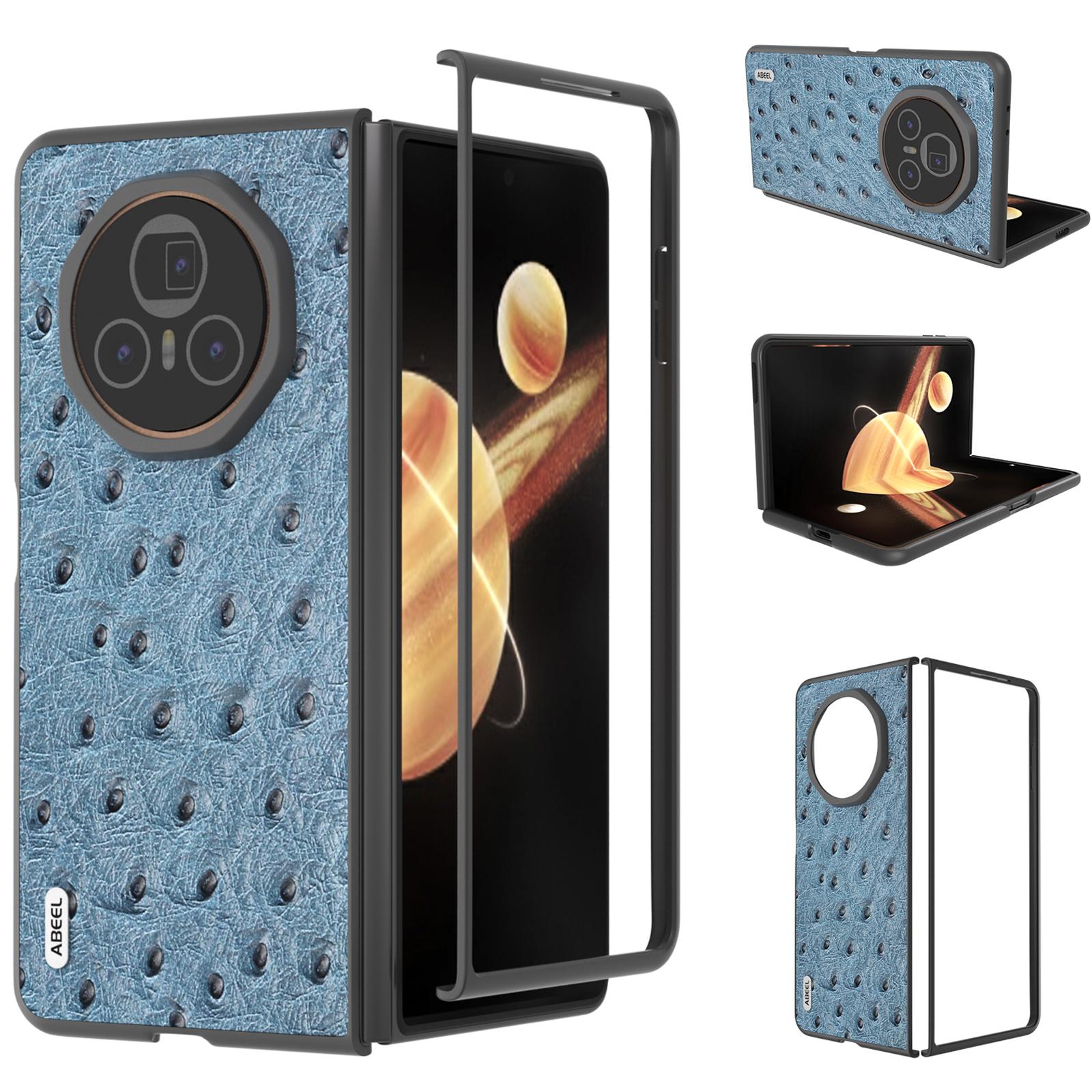 

For Honor Magic V3 5G Case Ostrich Texture Genuine Cow Leather Hard PC Phone Cover Blue