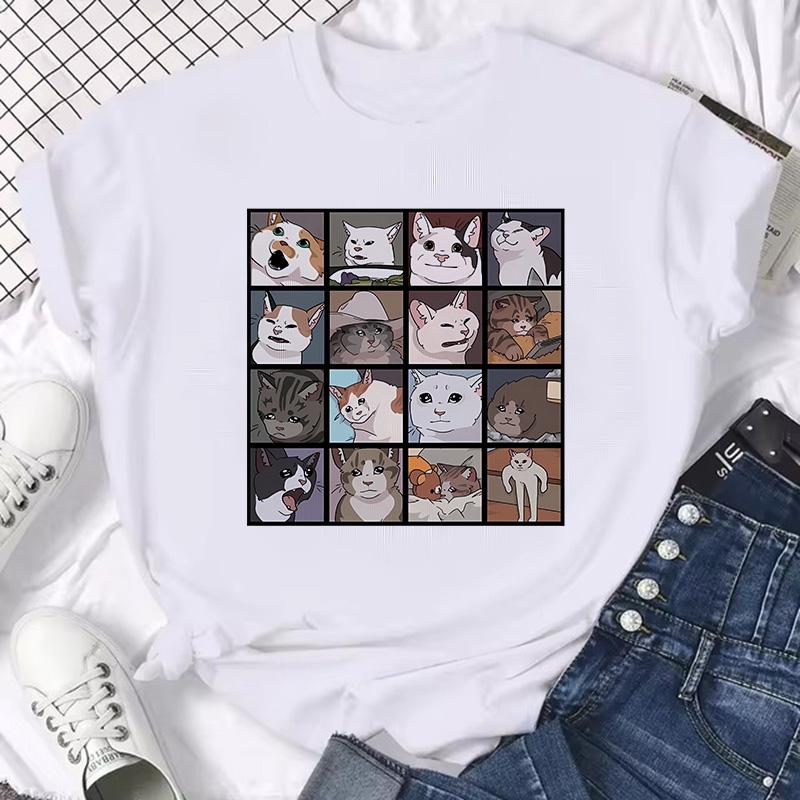 Women Unisex Graphic Tshirt Streetwear Harajuku Graphic Ulzzang Tshirt Funny Cute Cat Vintage Tee Shirt Aesthetic Y2k Tops FeUnisex